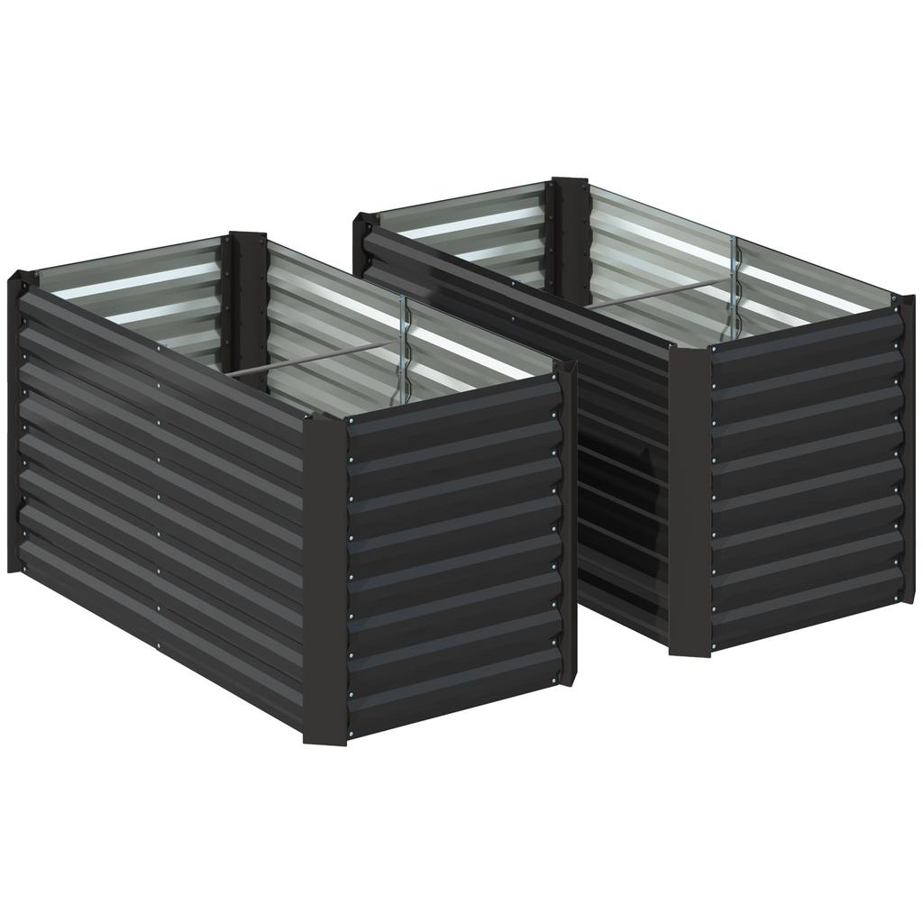 Raised Garden Bed 2-Piece Set, Planter Box, Extra Deep, Metal, 120 x 60 x 60 cm, Dark Grey