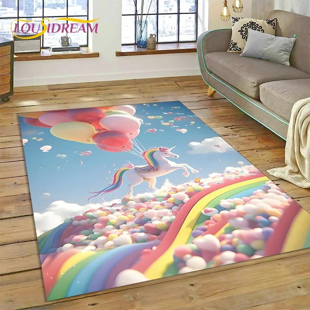 3D Cute Dream Unicorn Cartoon Girl Carpet Rug for Bedroom Living Room Home Sofa Decoration,Children Game Large Decor Floor Mat