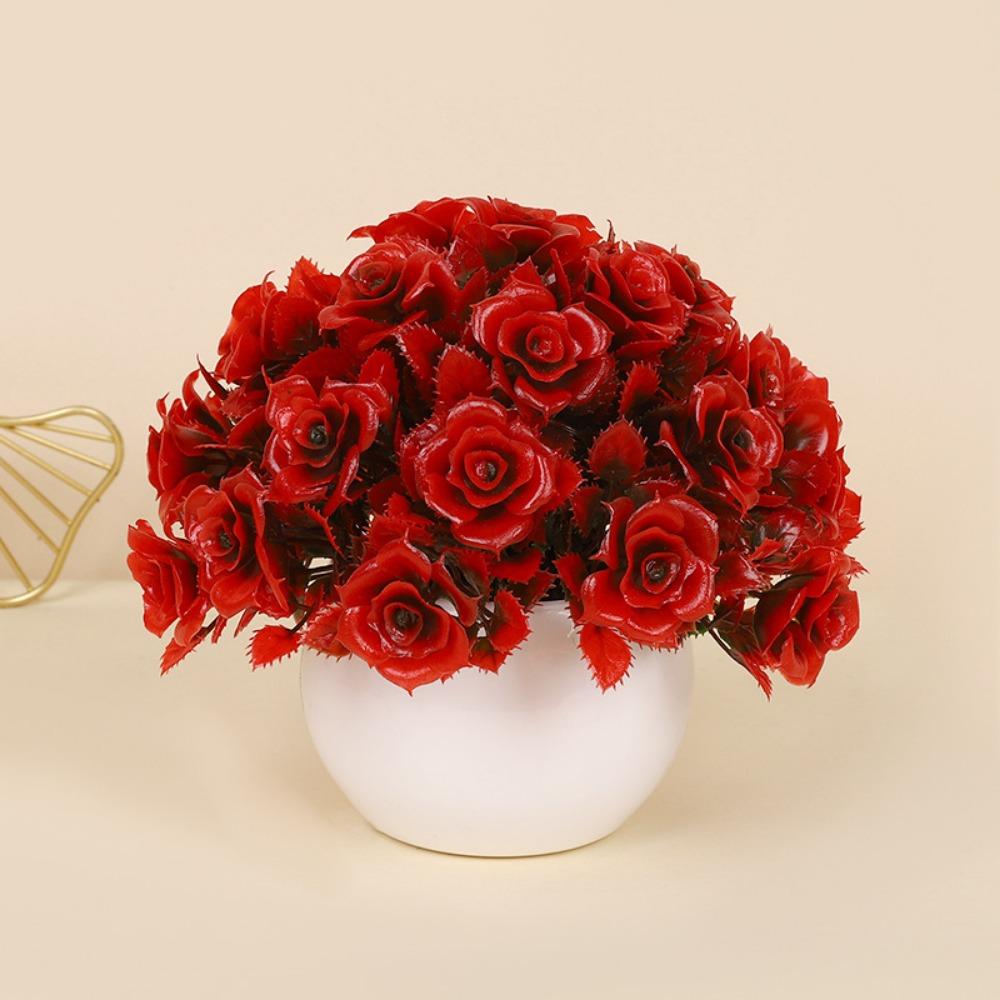 Plastic Artificial Plants Potted 6 Styles Home Garden Decor Rose Flower Plant Fake Flowers