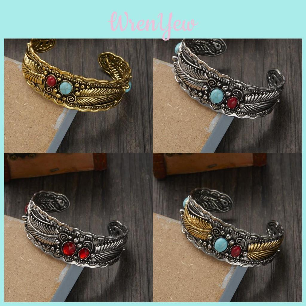 Style Oval Turquoise Bracelet With Vintage Two Tone Leaf Design For Women