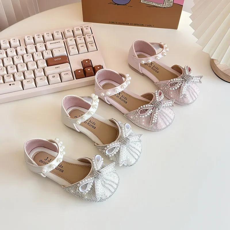 Girls Sandals Soft Bottom Crystal Princess Shoes Toddler Footwear Summer New Style Head Covered Kids Footwear Small Girls