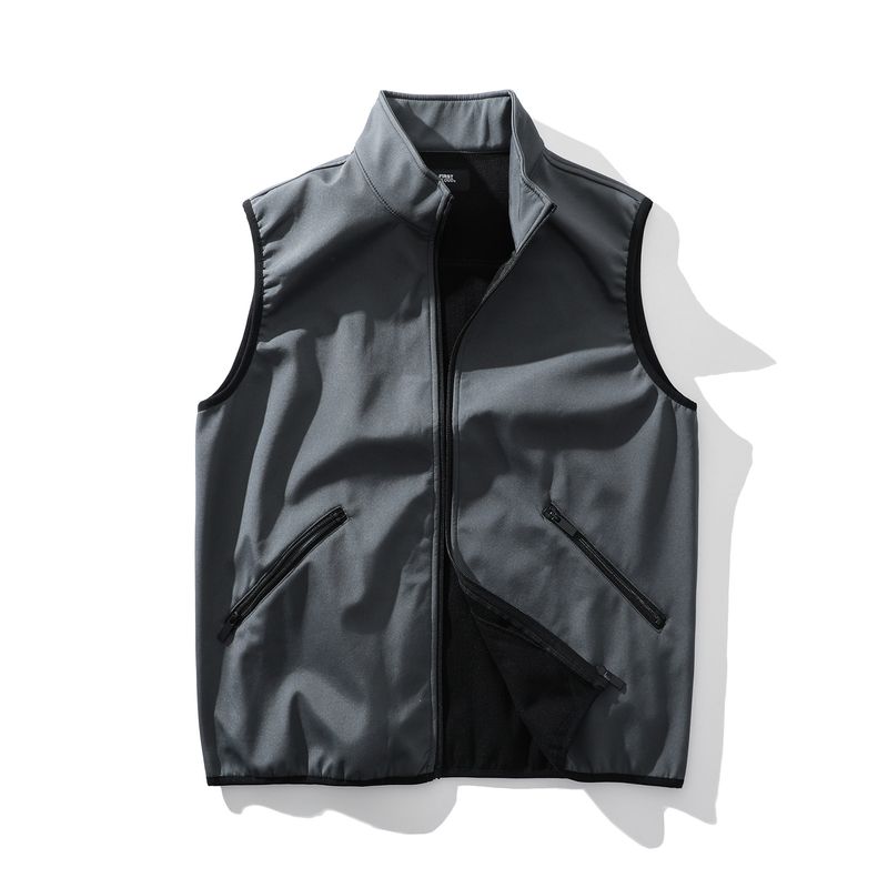 Outdoor Sports Fleece-Lined Thickened Warm Fleece Vest for Men, Winter Stand-Collar Sleeveless Jacket, Foreign Trade Men's Vest Coat