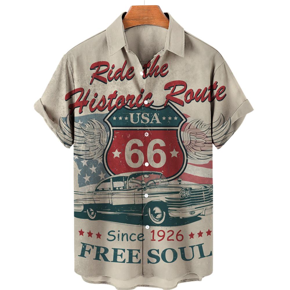 Camicia Nuova da Uomo Hawaiana Route 66 Street Classic Stampa 3D Manica Corta T-shirt Musica Rock Collo Revers Taglia Larga Uomo Top Vestiti Vintage