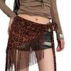 Animal Pattern Tassels Detail Hip Wrap Curtain Triangular Stretchable Belt Waistband Comfortable Daily Party Wear