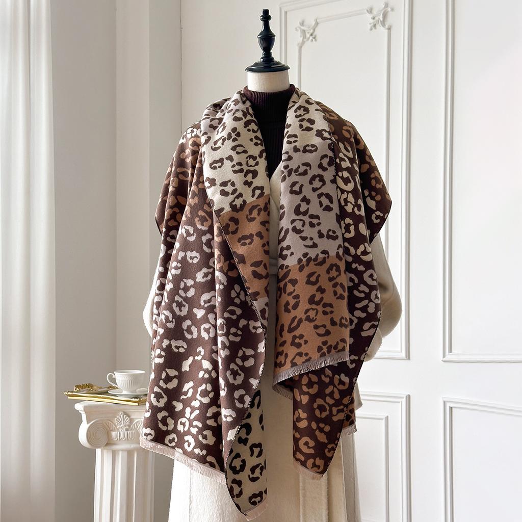 Leopard Print Design Versatile Color Matching Double-Sided Imitation Cashmere Scarf Dual-Purpose Warm Scarf Autumn And Winter Shawl Women