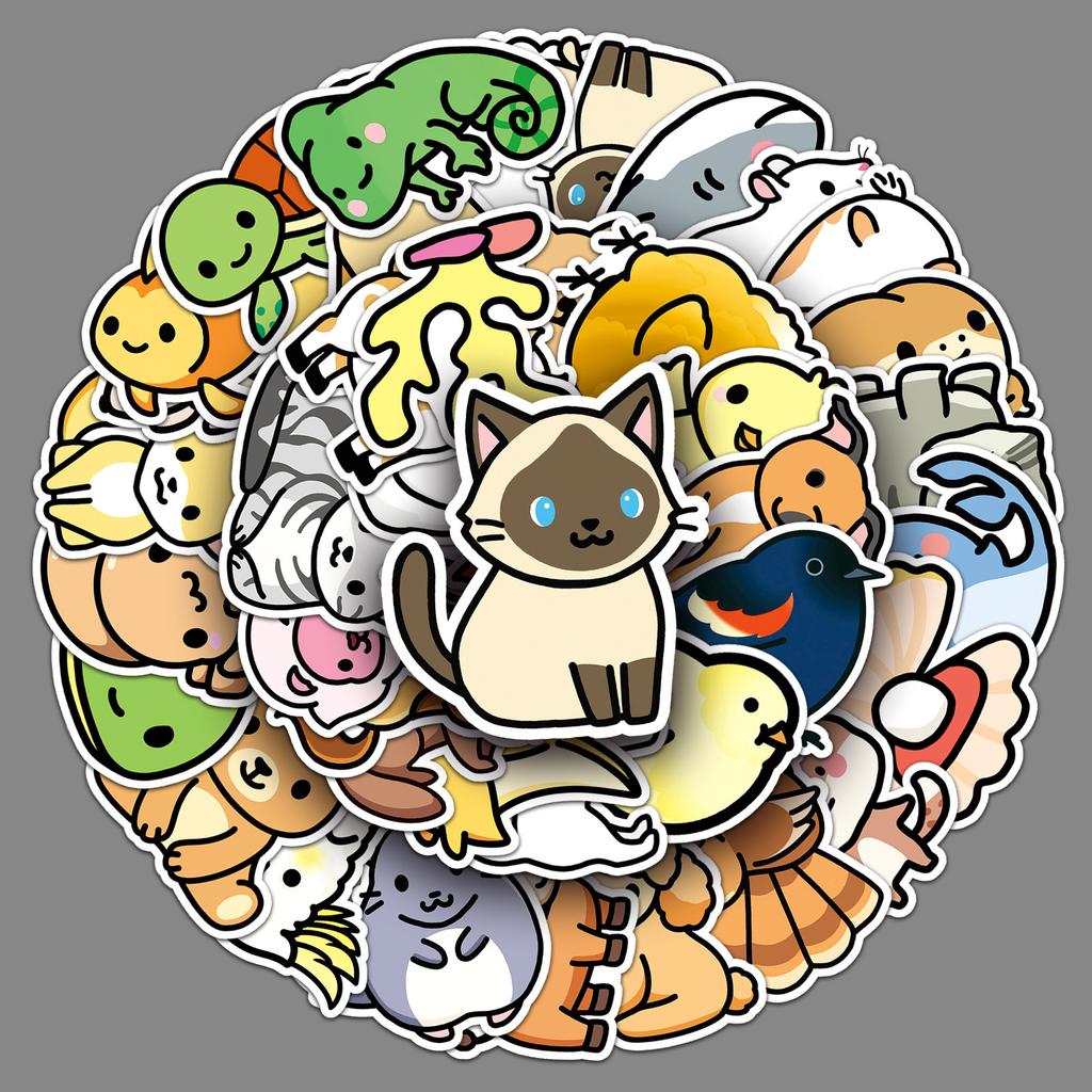 50 Cartoon Animal Doodle Personality Cute Children's Gum Card Decorative Mobile Phone Case Suitcase Sticker Waterproof