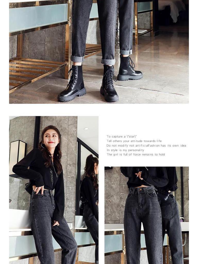 Women's High-Waisted Loose Slimming Winter Jeans - Plus Velvet, Gray, Belly-Covering Casual Harem Carrot Pants