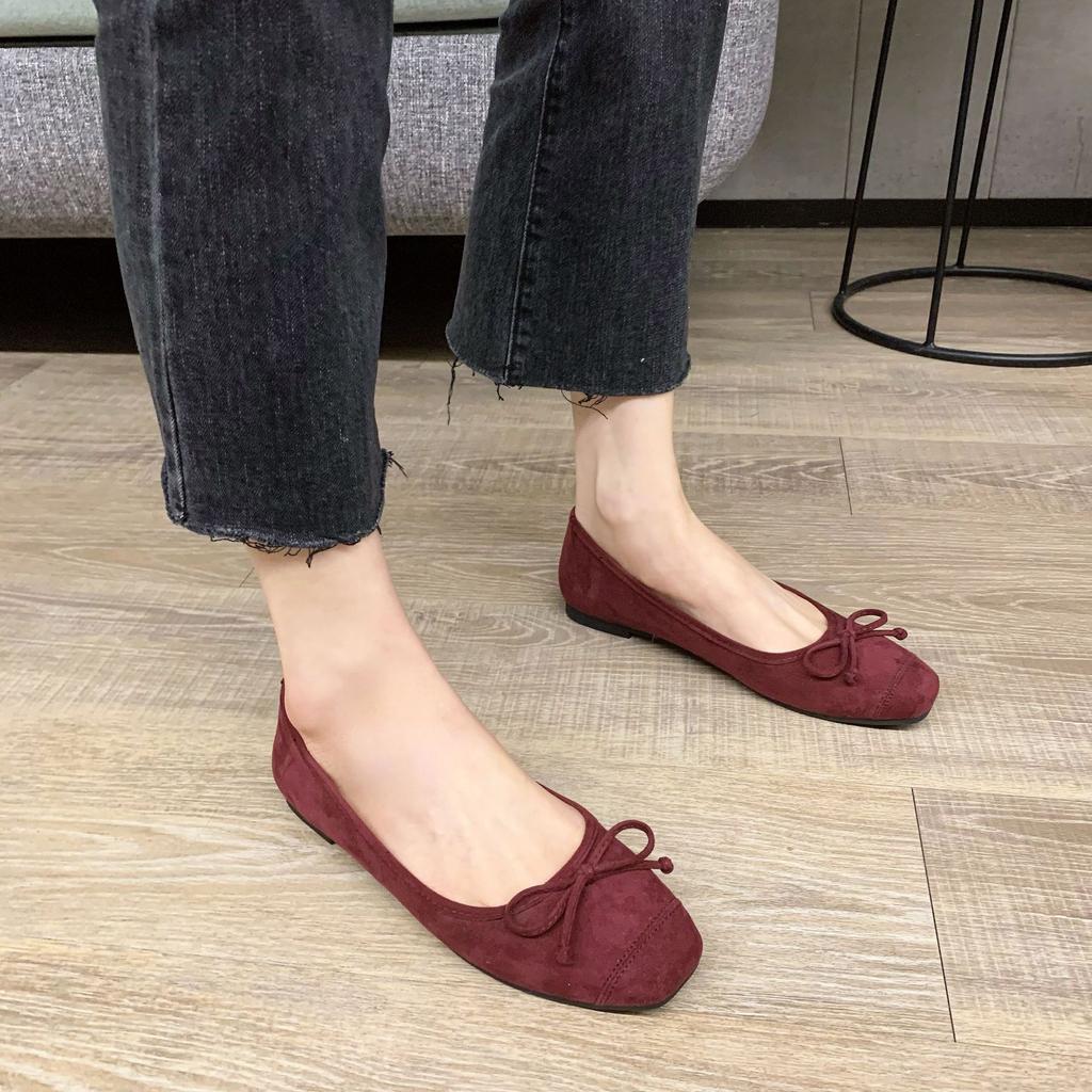 Mode Übergröße 34-43 Damen Schuhe Runde Zehenpartie Weiche Faltbare Ballerinas Damen Schleife Slipper Nubukleder Mokassin Femmes Roll-Up Ballerinas