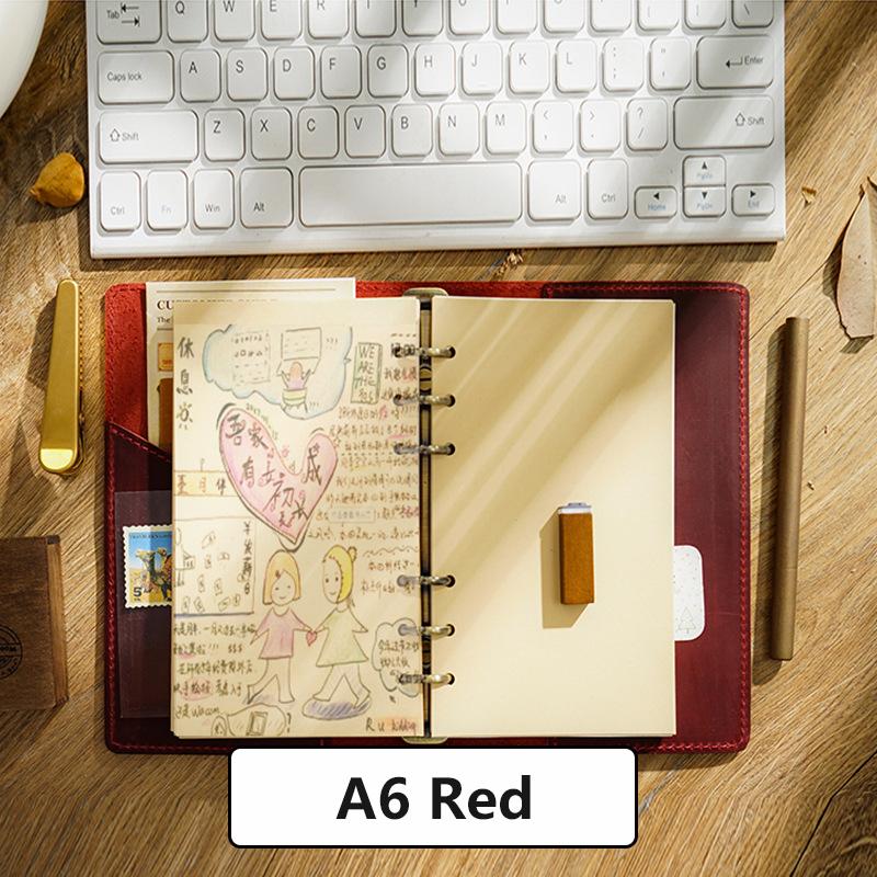 Vintage Retro Travelers Leather Journal Notebook Handmade A6 Size Loose-Lef (Red,190mm*125mm*20mm&A6) красный