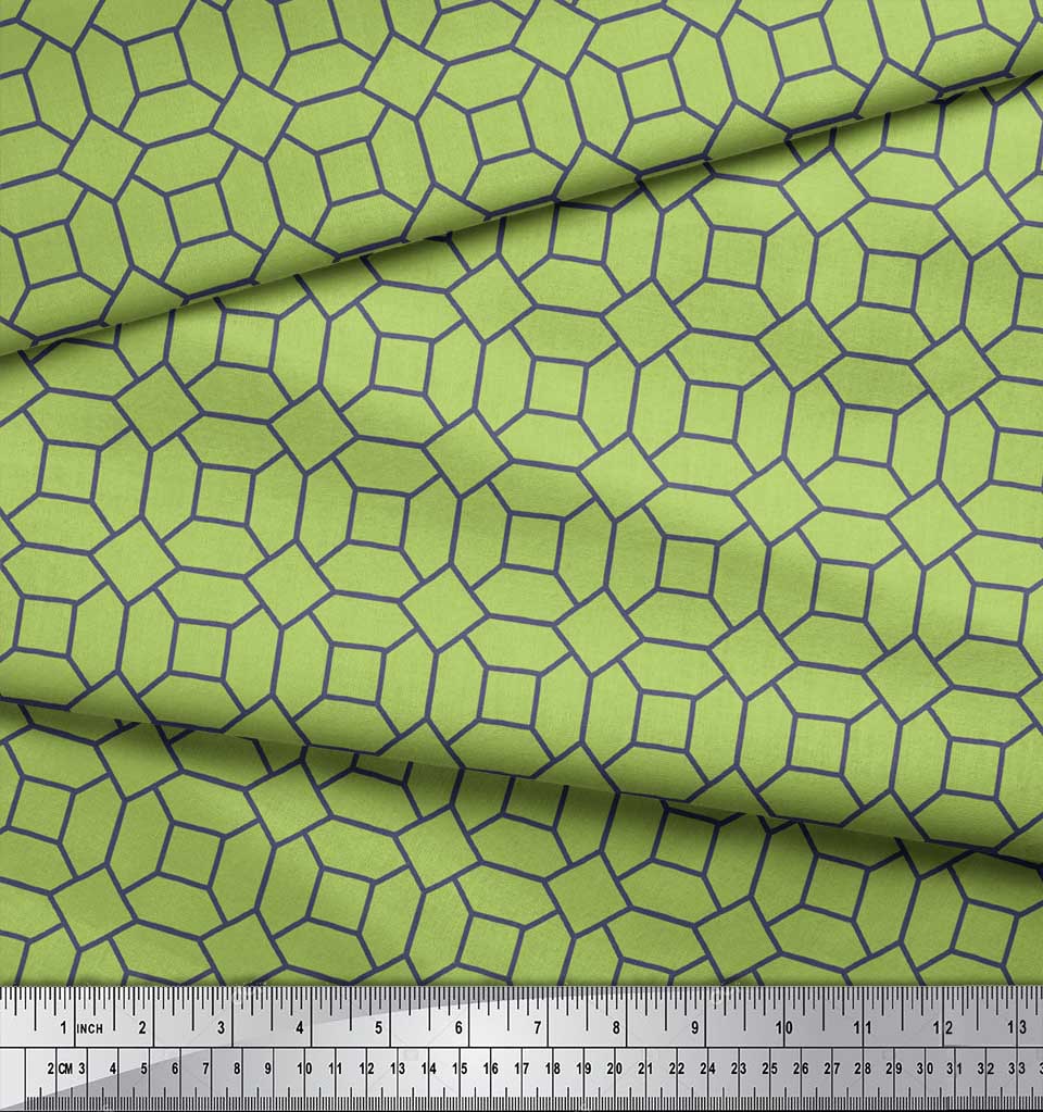 Soimoi Purple Japan Crepe Satin Fabric Octagon Art Geometric Print Sewing Fabric Metre 42 Inch