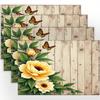 4pcs/6pcs Autumn Elements Thanksgiving Halloween Decorative Linen Placemats, Featuring a 2D Flat Print Pattern with Yellow Peony Butterflies. Gorgeous