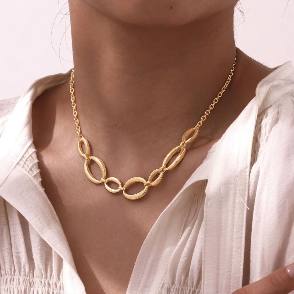Chic Oval Handmade Chain Necklace for Women,Gold Color Stainless Steel Necklaces,Trendy Jewelry Mother's Day Gift