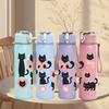 1PC Black Cat Pink Heart Pattern 750ml Color Plastic Sports Water Bottle Leakproof Flip Straw Lid Suitable for Sports Office Home Use