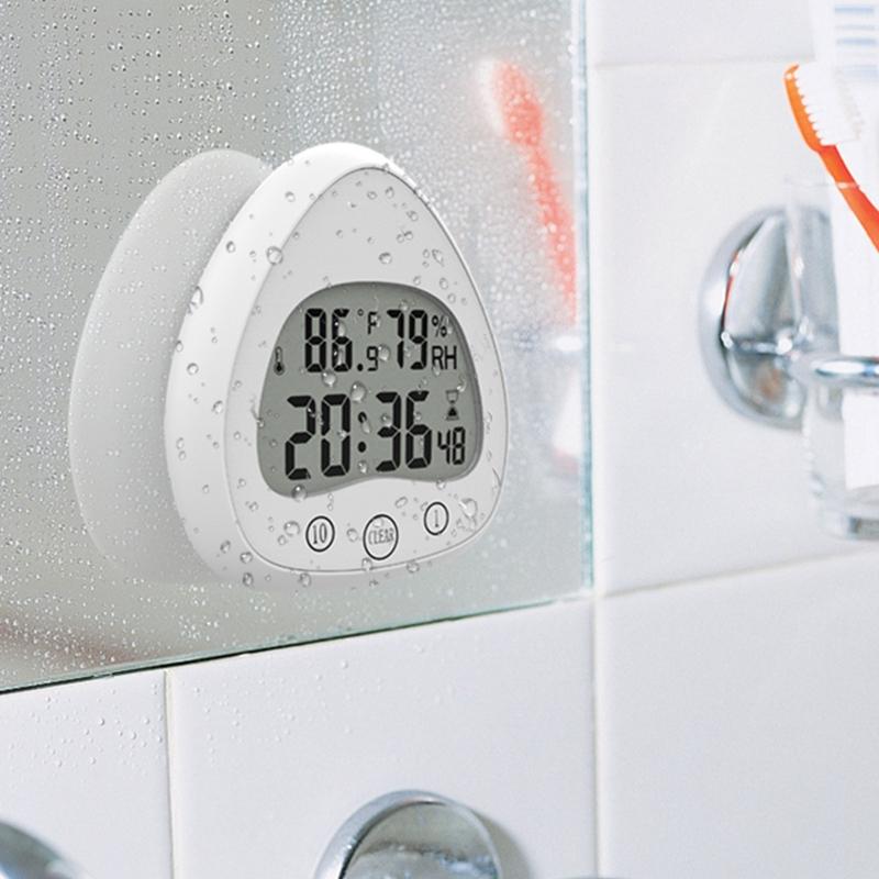 Waterproof Shower Wall Kitchen Clock Bathroom LCD Digital Clock Timer Seconds Counter  Temperature & Humidity Display