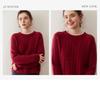 Elegant Women's Color-Block Cable Knit Cashmere Sweater, Round Neck Pullover, Autumn/Winter Style Base Layer Top