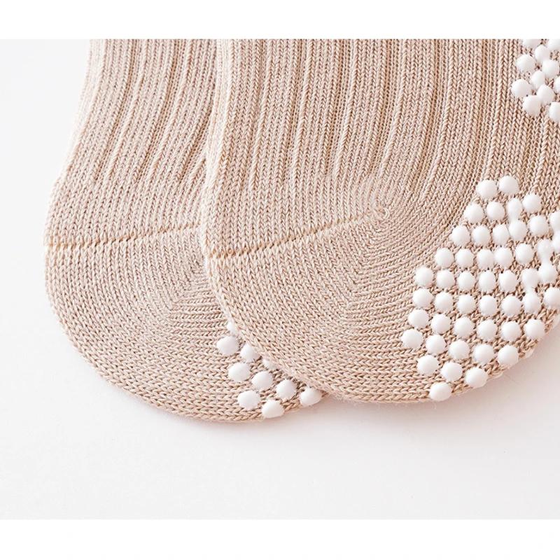 New 3 Pairs/Lot Autumn Winter 0-5Y Baby Boys Girls Non-Skid Embroidery Cartoon Socks Children Pure Cotton Solid Gripper Socks