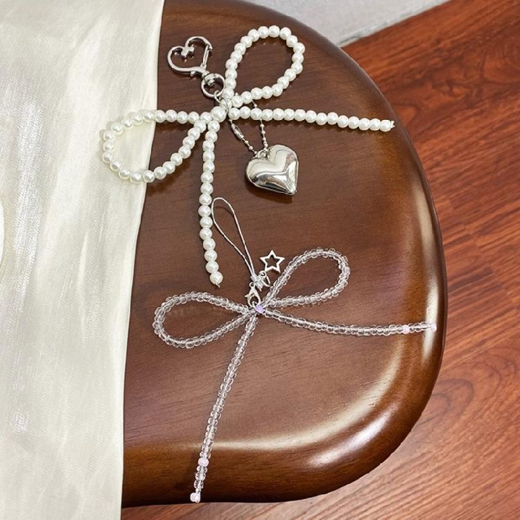 Unique Keyring Decoration with Bead Bowknot Heart Decorative Keychain for Bag