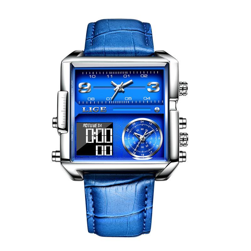 LIGE 8925 Men Quartz Watch Stainless Steel Mesh Leather Strap Dual Style Business Sport Wristwatch Luminous Waterproof Watch LIGE 8925