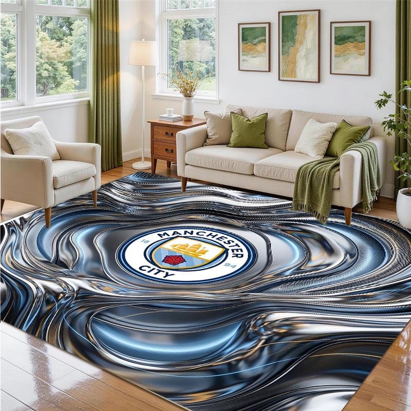 Manchester City Design Crystal Velvet Rug Soft Decorative Mat for Bedroom Entrance