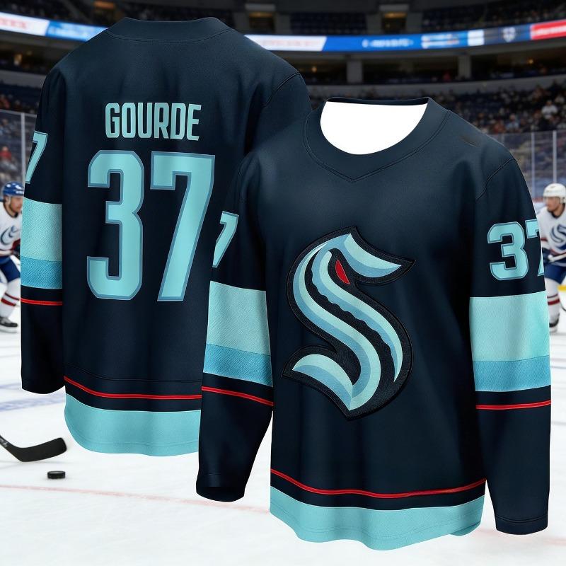 2026 Best-selling Men's Sea Monster Ice Hockey Training Deep Blue Ball Jersey Moisture-Wicking 3D Print Long Sleeve Kids