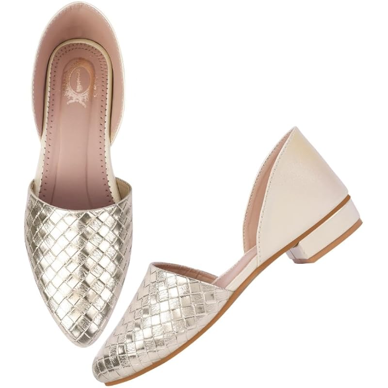 Shoetopia Textured Golden Serena Ballerinas For Women & Girls-Eu40