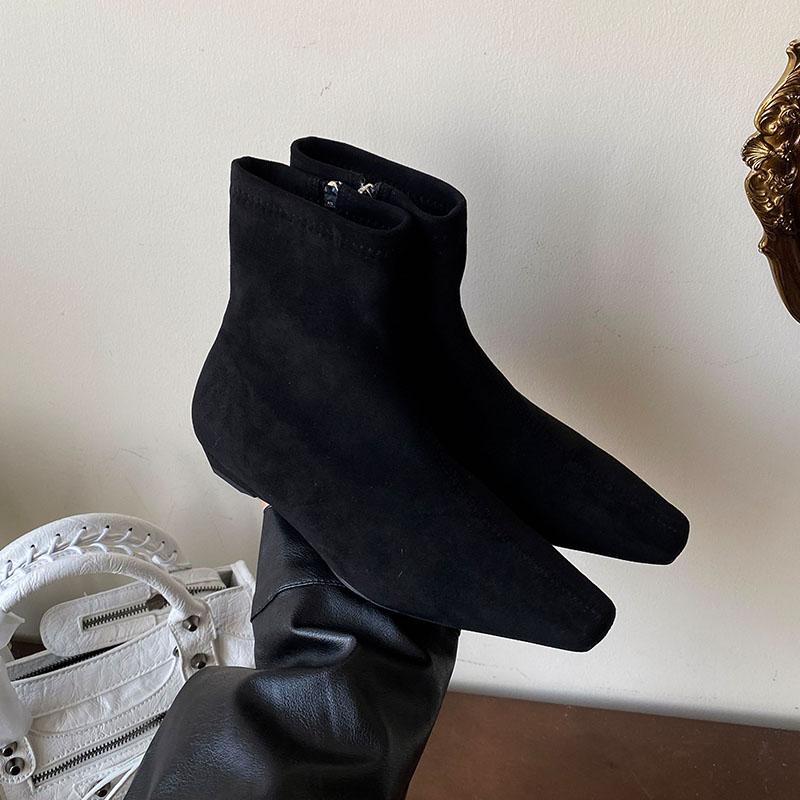 

Мода Мода Флок Женские Балетки Лодыжка Современные Ботинки Обувь Женская Острый Носок Обувь Стрейч Женские Короткие Ботинки Молнии Обувь дама 35 чёрный