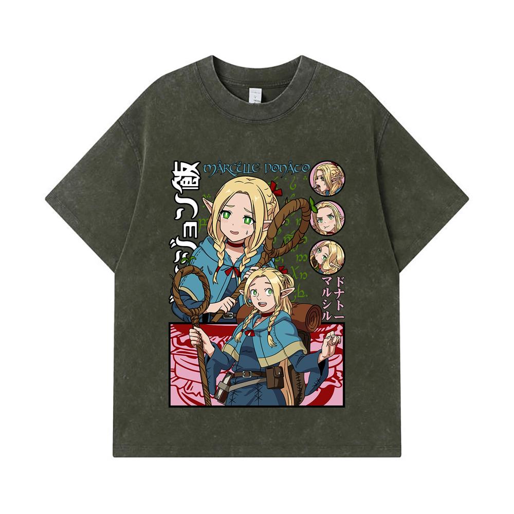 

275 GSM Washed T-shirts 100% Cotton Delicious in Dungeon V3 Marcille Print Unisex Heavy Cotton T Shirt S армия зеленый