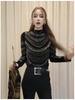 De Rong Women's High-Class Autumn Winter Half-High Collar Long Sleeve T-Shirt with Hot Drilling