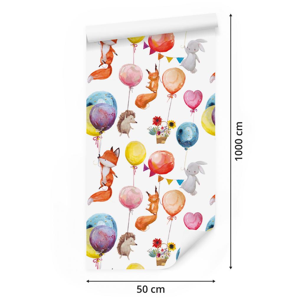 Forest Animals and Balloons Wallpaper for Living Room and Bedroom 50x1000