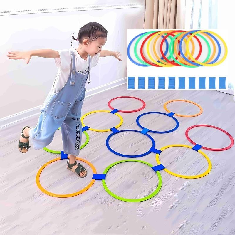 Sports Outdoor Children's Jumping Ring Game Set -10 Rings and 10 Connectors Suitable for Children's Training in Parks