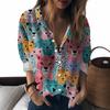 Colorful Cartoon Element Printed Lapel Shirt Women's Loose Casual and Comfortable Single-breasted Commuter Top