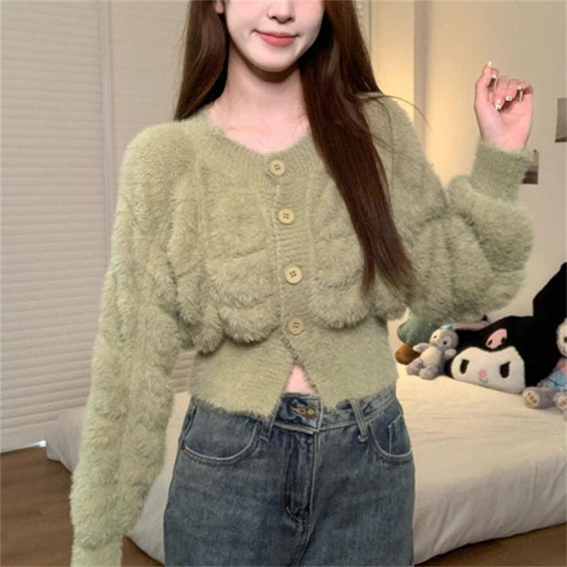 Korean Style Hollow Knit Cardigan - Autumn Winter Soft & Gentle Solid Color Sweater Coat for Women