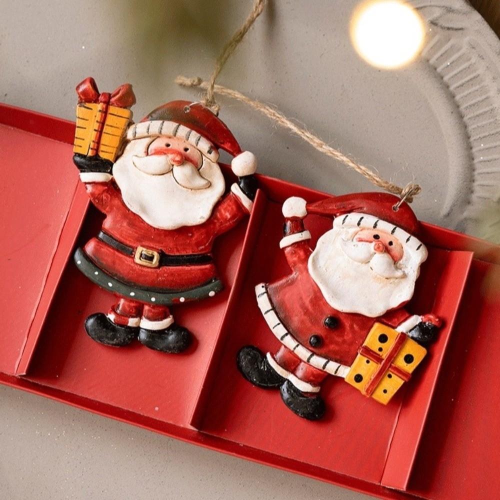 Cartoon Christmas Hanging Ornaments Resin DIY Craft Santa Claus Figurine Handmade Snowman Pendant Christmas Tree Decor
