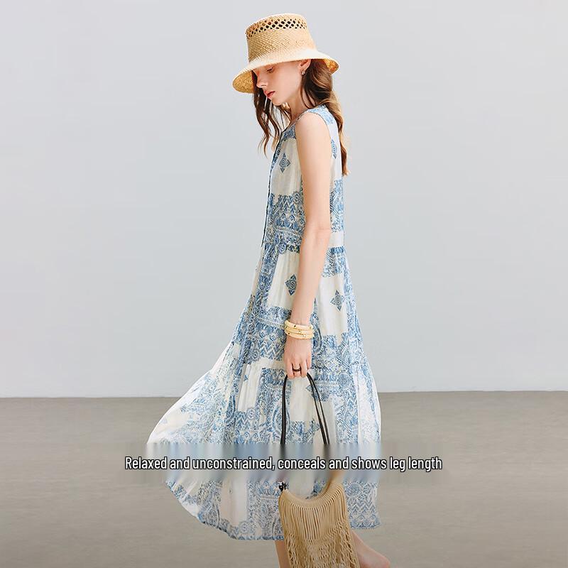 Chuyu Women's Embroidered Lyocell A-Line Sleeveless Maxi Dress