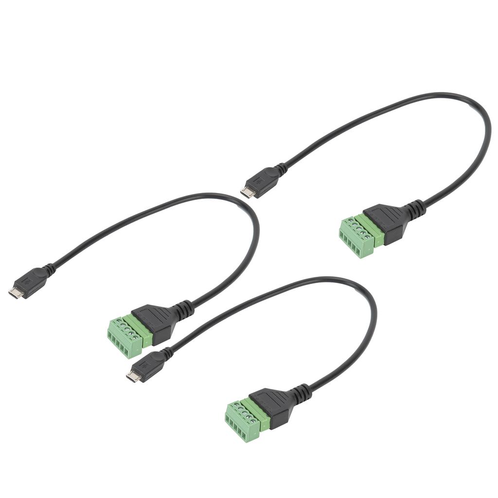 3pcs Micro USB 5 Pin Male To 5 Pin Screw with Shield Solderless Terminal Plug Adapter Cable