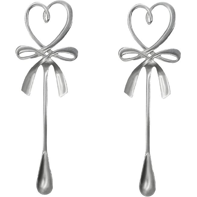 2Pcs Heart Bowknot Hanging Cup Spoon 5.51inch 18/10(304) Stainless Steel Coffee Stirring Spoon for Wedding Baby Shower Mixing Sugar Tea Milk Drinks