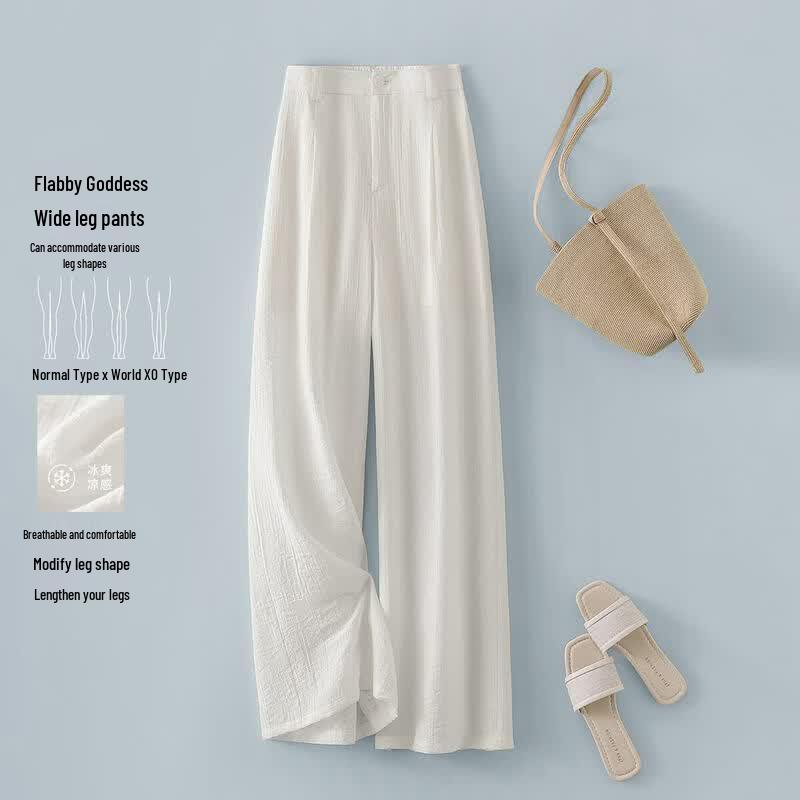 IHIMI Women s French Style Lightweight Textured Wide-Leg Trousers L