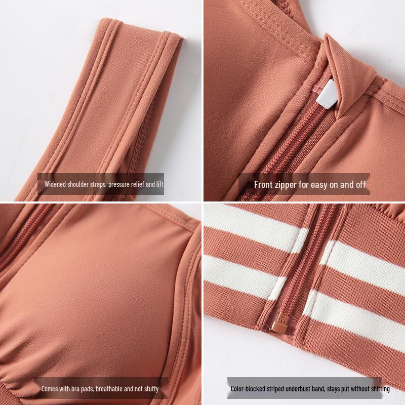 Damski Biustonosz Sportowy na Wysoki Wpływ z Zamkiem Błyskawicznym Zapobiegający Opadaniu - Kamizelka Boczna do Biegania i Jogi