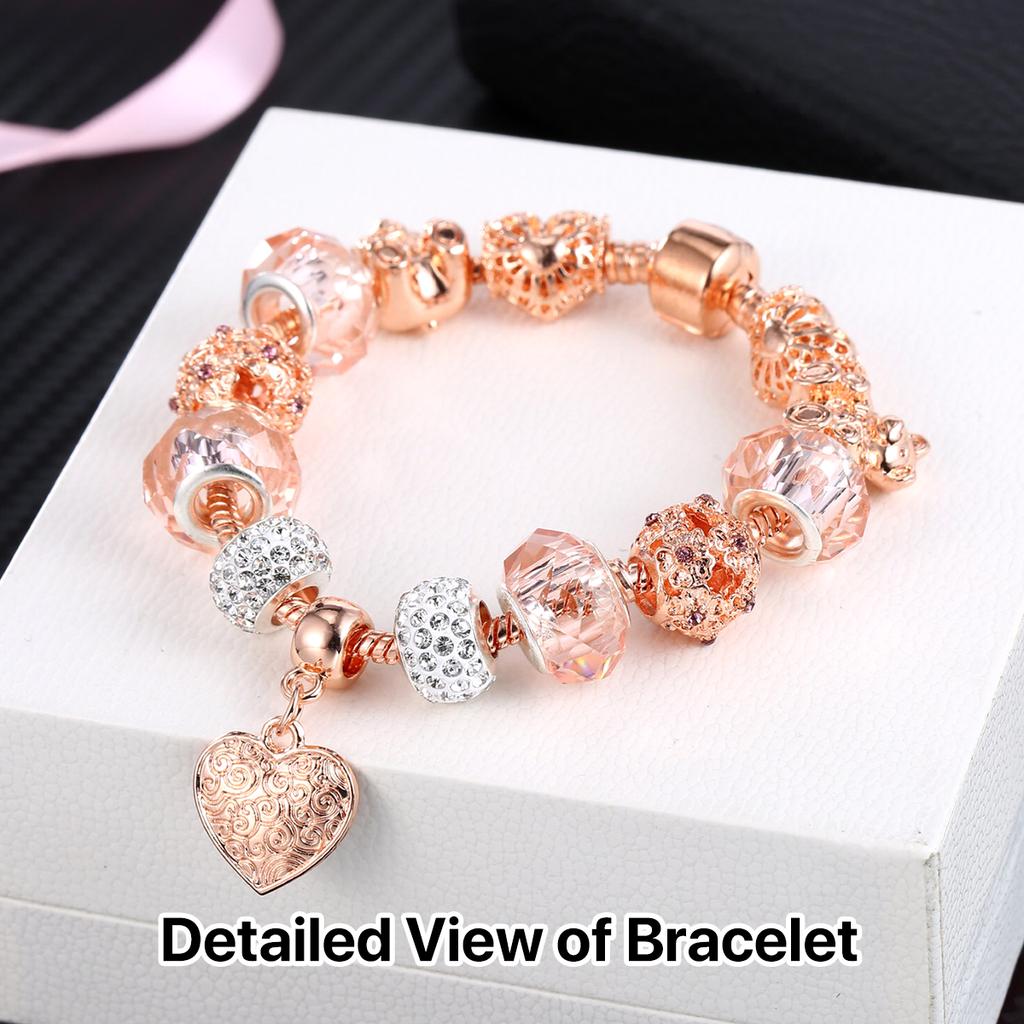 Roségoldene herzförmige Charm-Armbänder, Modeschmuck, Perlenarmband, Geburtstag, Weihnachten, Geschenke für Mädchen und Frauen