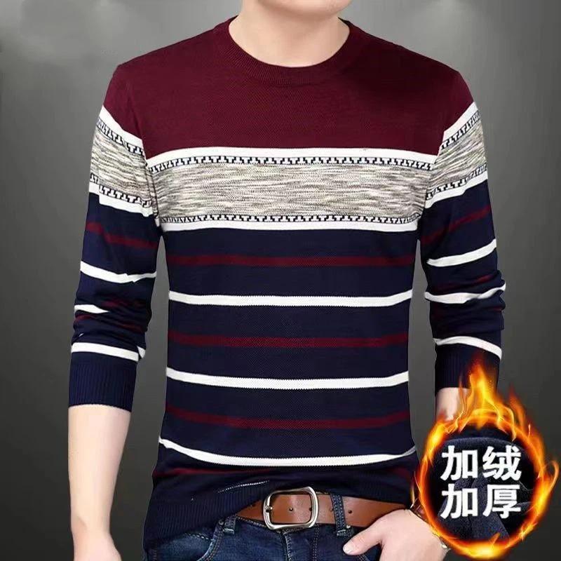 

Новый мужской зимний бархатный облегающий свитер для молодых и людей среднего возраста, свитер с круглым вырезом, мужской повседневный пуловер L красный