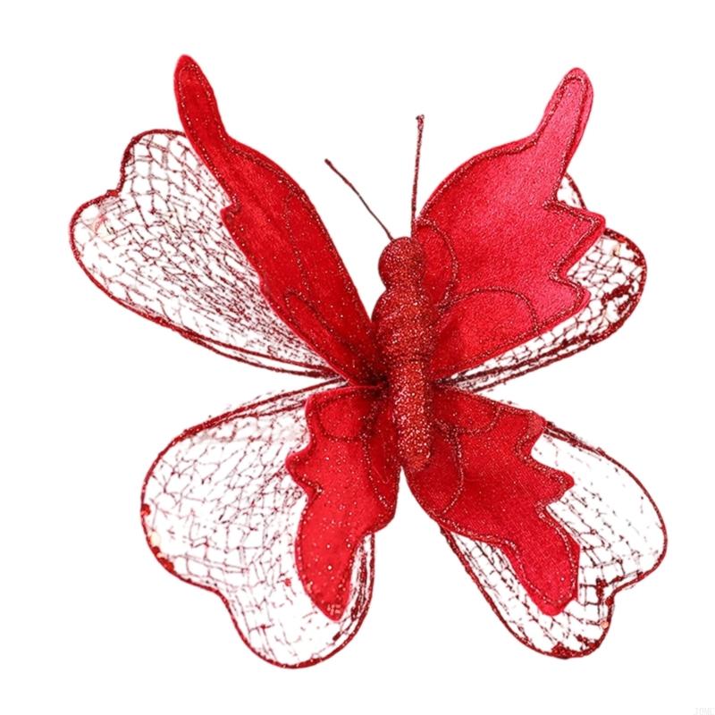 Glittered Fabric Butterfly Holiday Decoration Mesh Christmas Ornament 22cm J0MC