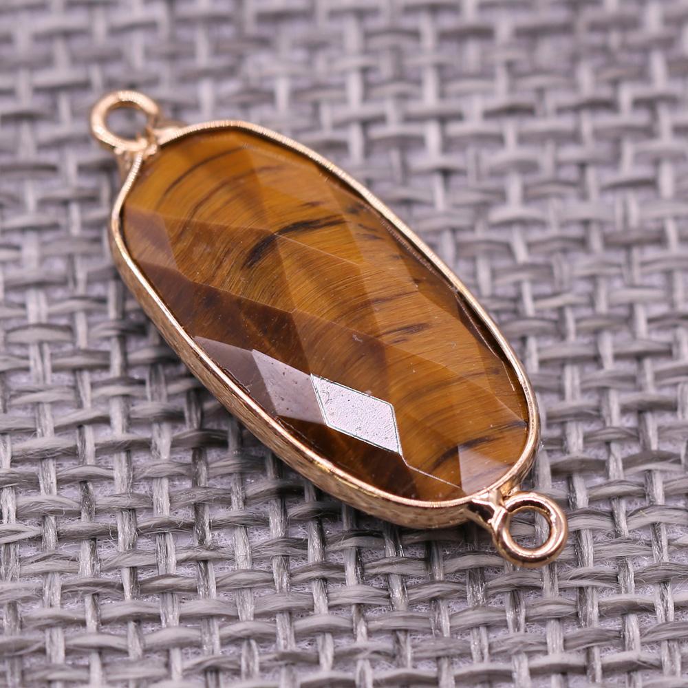 1Pc Reiki Healing Crystal Connector, Energy Natural Stone Oval Quartz Agate Amethyst Gemstone Pendant Charms Connectors for DIY Jewelry Making Craft