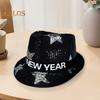 Paillettenhut, Happy New Year, Jazzhut, Vintage-Cowboy-Stil, Party-Club, Foto-Requisite, glitzernder Fedora, Kopfbedeckung für Erwachsene für Cosplays, Feiertage, Karneval