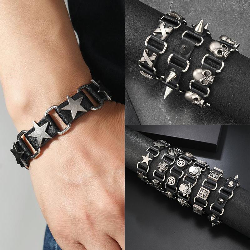 Gothic Vintage PU-Lederarmband für Männer und Frauen Punk Nieten Nieten Kreuzarmband Schmuck Zubehör