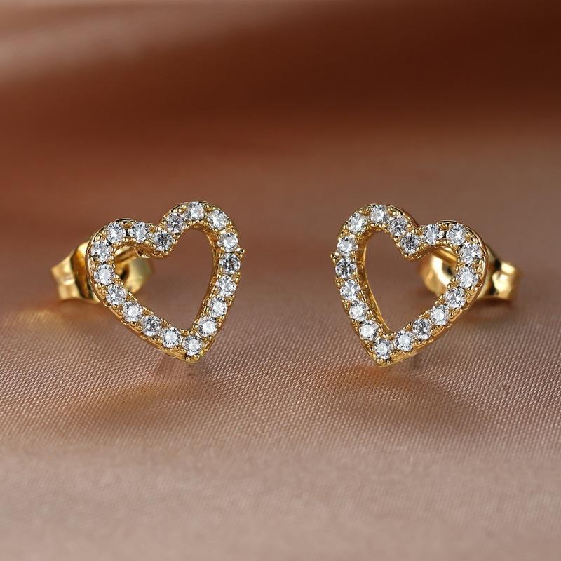 

New micro-inlaid with diamond zircon heart-shaped rose gold-plated stud earrings women s hollow love earrings jewelry золотий