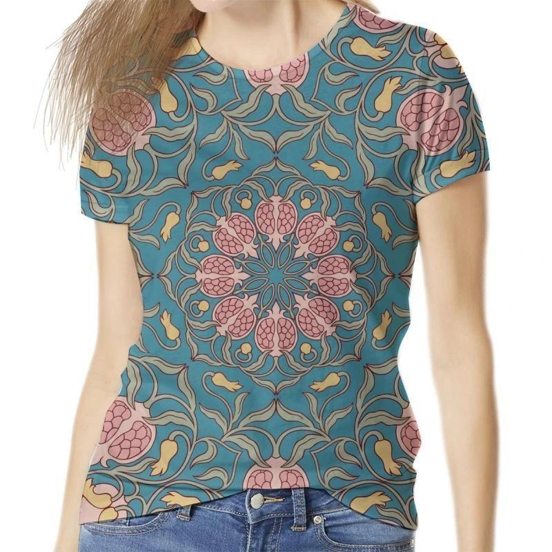 

Летний топ с круглым вырезом, винтажным цветочным узором и 3D-принтом, модная повседневная женская футболка с коротким рукавом 6XL