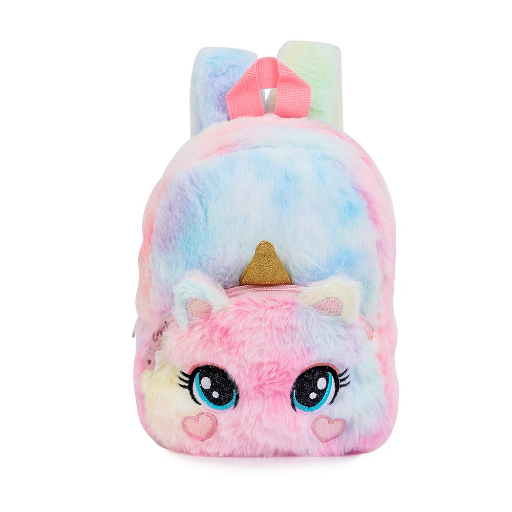 Cartoon Unicorn Plush Backpack with Big Eyes for Little Girls