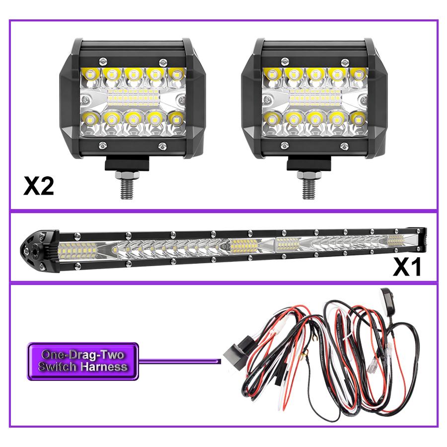 2 in 1 4x4 Off Road LED Light Bar Pods 4inch 21inch Remote Control Cable Group Fog Driving Work Light For Auto ATV Truck Jeep