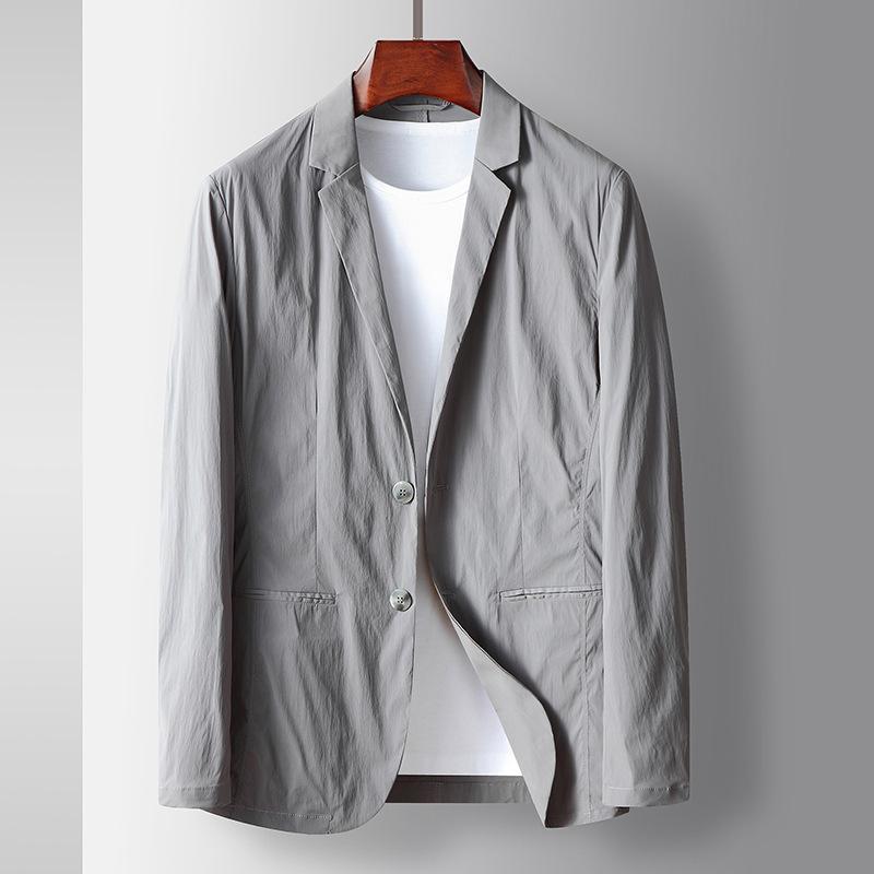 Men's Casual Spring and Summer Slightly Wrinkled Thin Single Western Solid Color Light Luxury Suit Collar Single-breasted Sunscreen Convenience