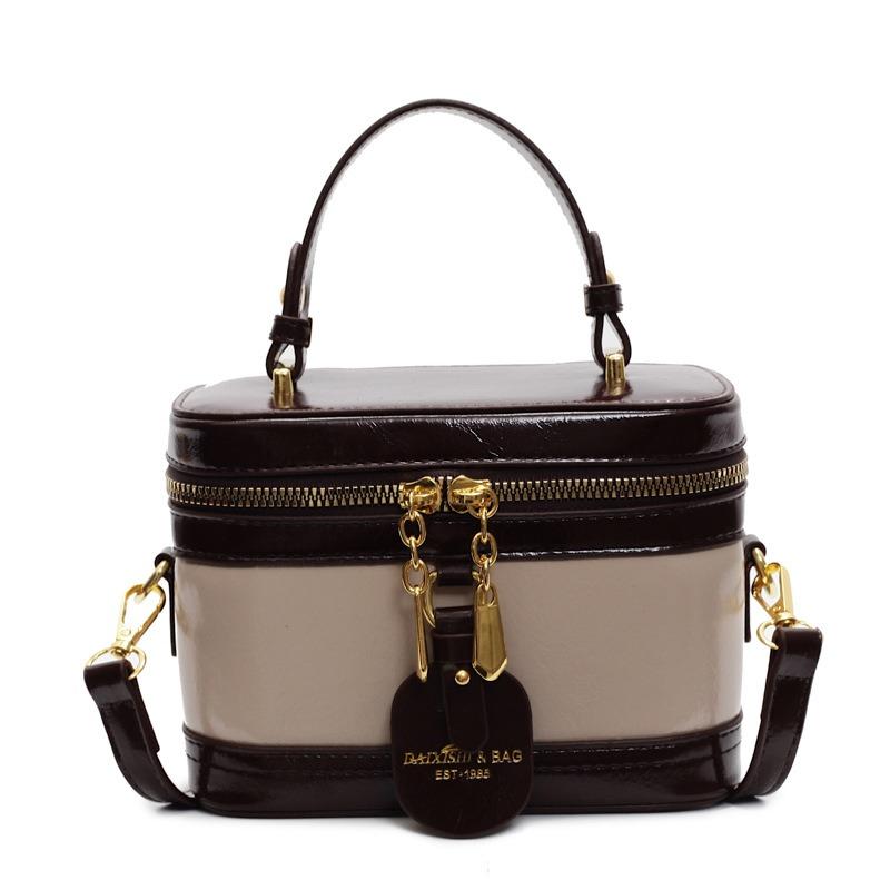 Retro texture small square bag, female tide niche splicing, portable box bag, shoulder messenger bag.